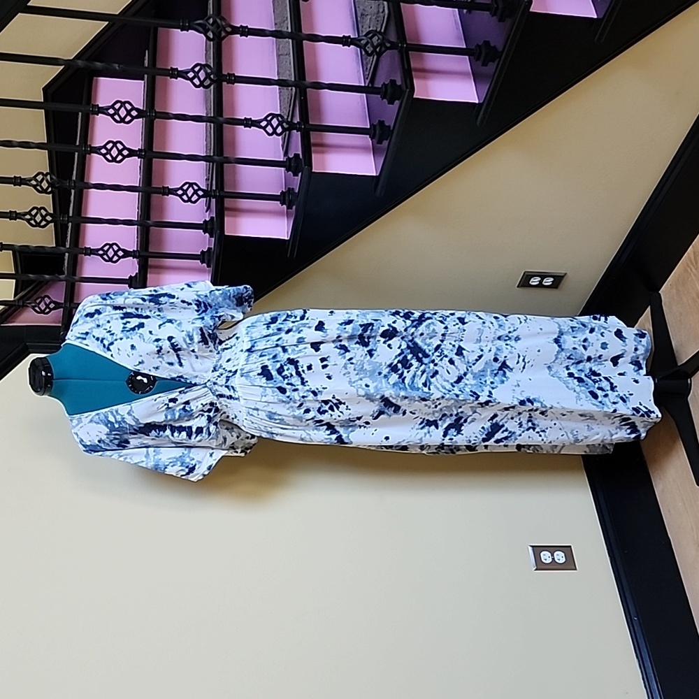 Japna Blue and White Sleeveless Resort Gown